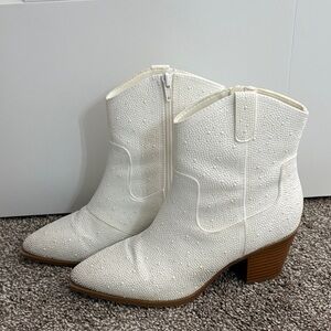 MIA White Textured Ankle Booties